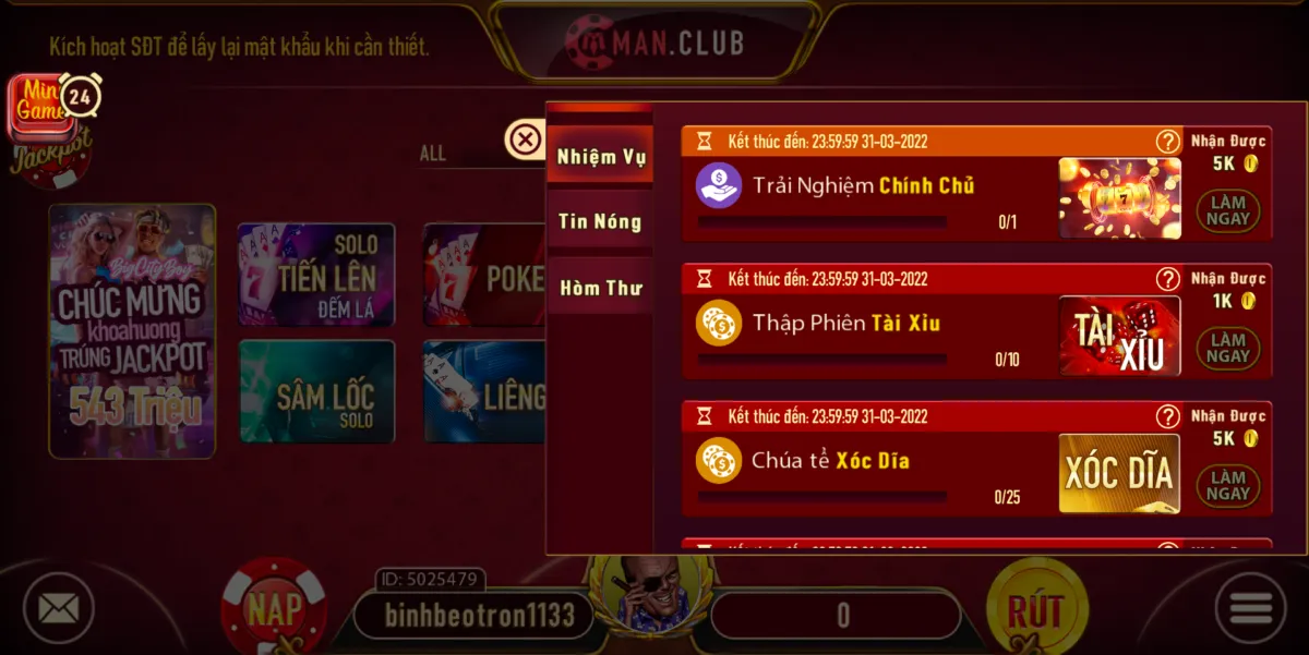 Khuyến mãi khủng tại game bài Manclub