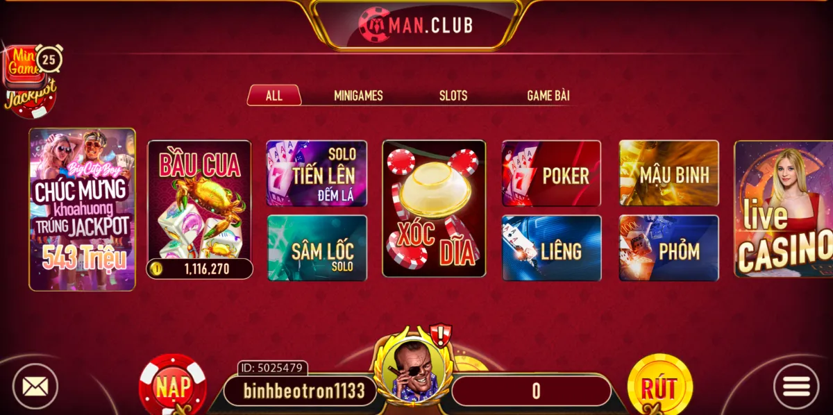 Giao diện game Manclub